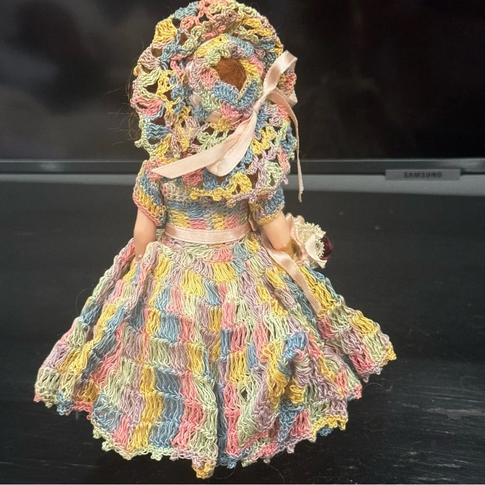 1950s Plastic Dolls in Crocheted Dresses with Underskirts, Panties, and Hats /